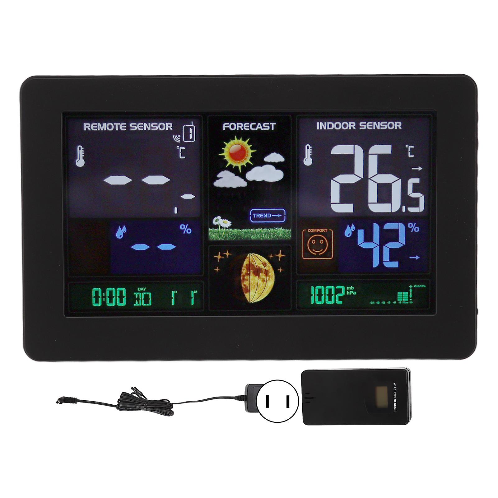Digital Weather Station Clock Indoor Outdoor Temperature Humidity Display LCD Forecast Screen Wireless Sensor 100-240V USA Plug Reliable Weather Data