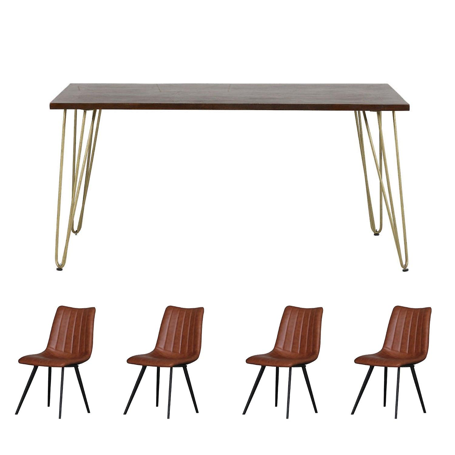 Mitzi Dark Mango Rectangular 6 Seater Dining Table Set With 6 Chairs