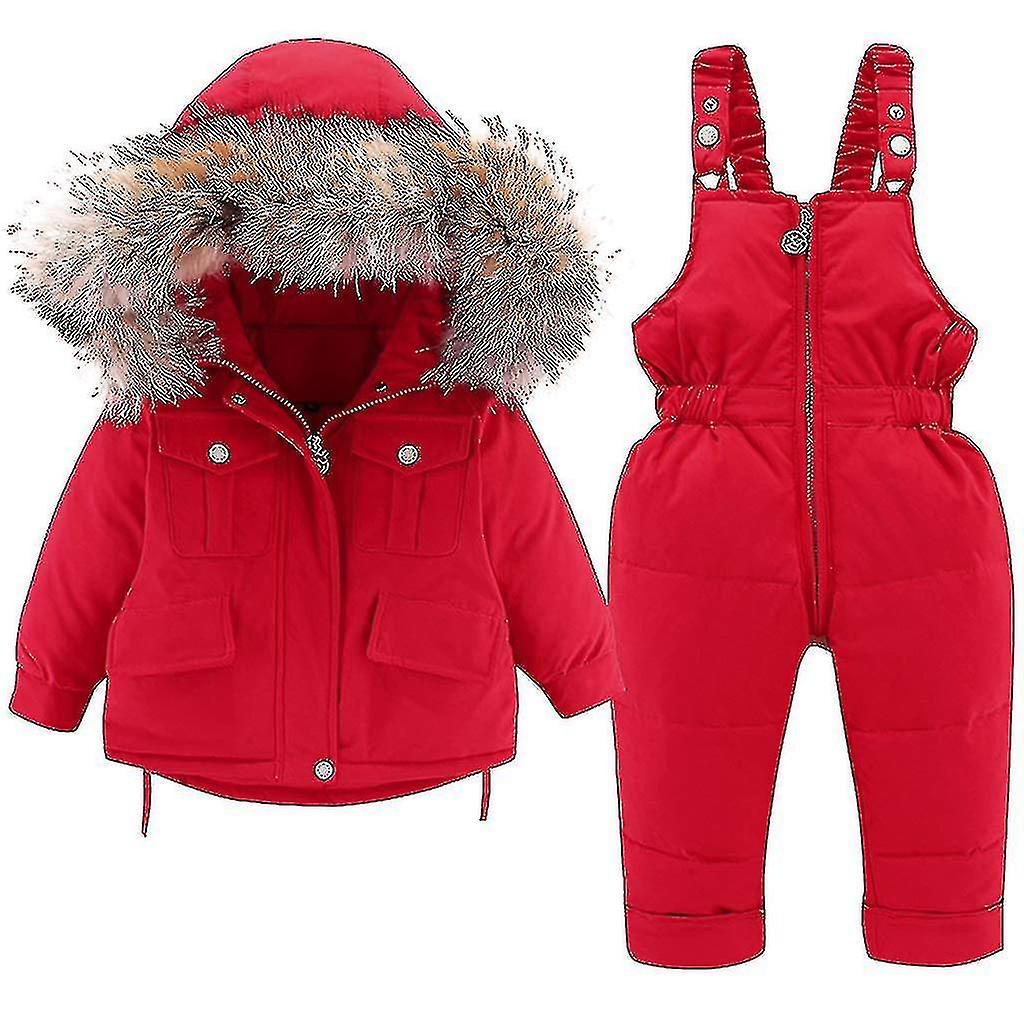 Down Jacket And Down Pants 2pcs, Girls Boys Winter Coat With Hood Kids Ski Suits -ys