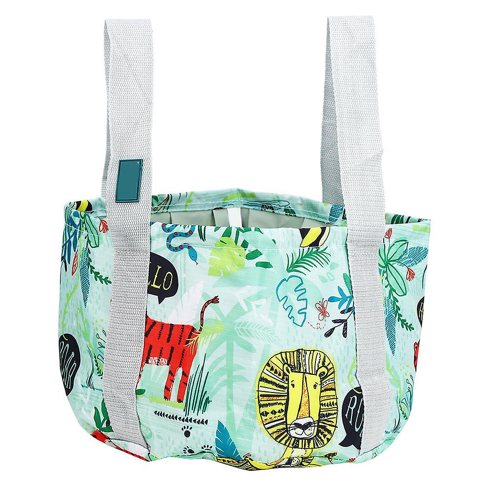 Green Cartoon Animal Print Polyester Portable Folding Bucket Bag for Camping Outdoor TravelS