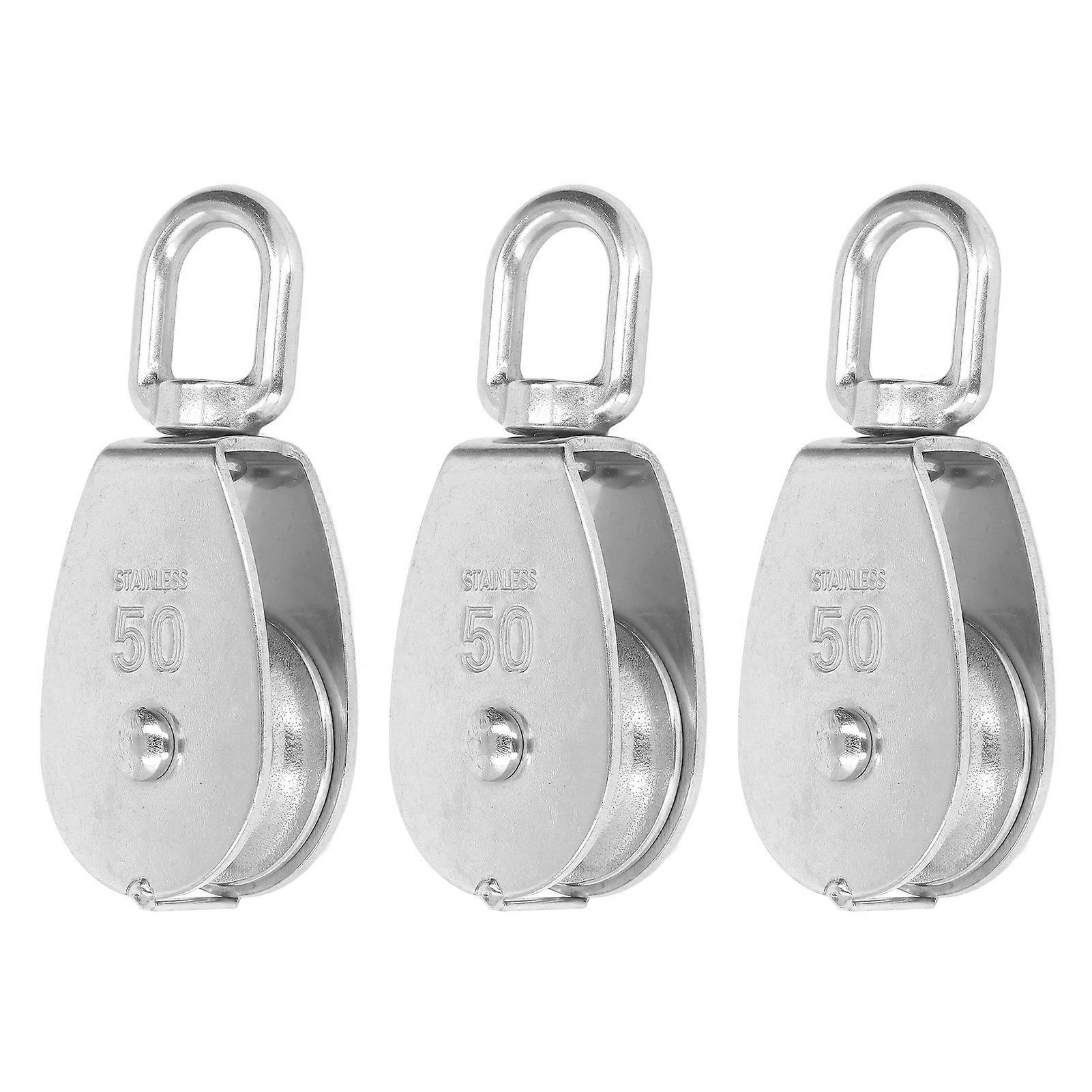 Set of 3 Single Pulleys 400kg with 360 Rotations Stainless Steel for Lifting, Boat Bridge, Towing, Fitness, Hanging Wheels, Camping