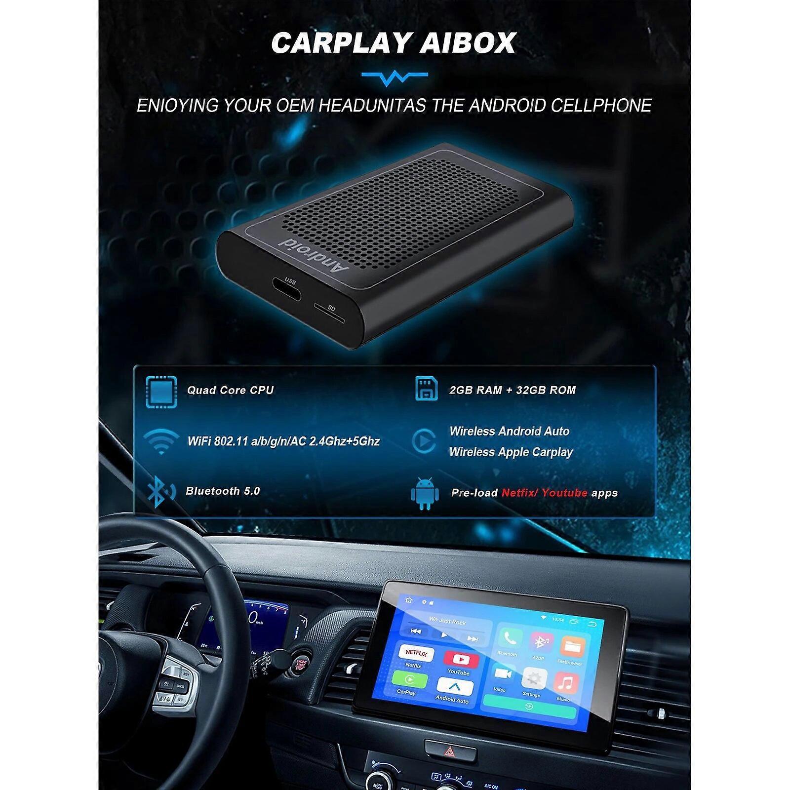 2+32G CarPlay AI Box Wired to Wireless Car Multimedia Player Quad Core CPU CarPlay Android Auto Adaptor Support Youtube/Netflix FN9U4012