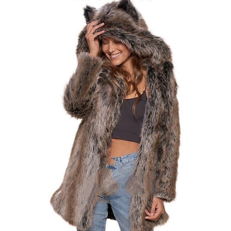 Høst Vinter Kvinner Varm frakk Langermet tykkere Leopard Falsk pelsjakke