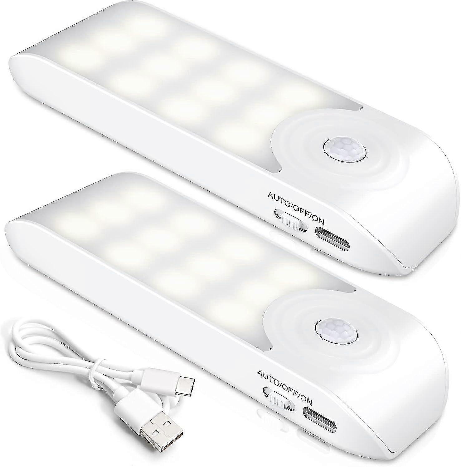 Motion Sensor Lights Indoor[2 Packs], Usb Rechargeable Night Light Cupboard Light With 3 Modes, Warm White Nightlight With Removable Magnetic Strips F