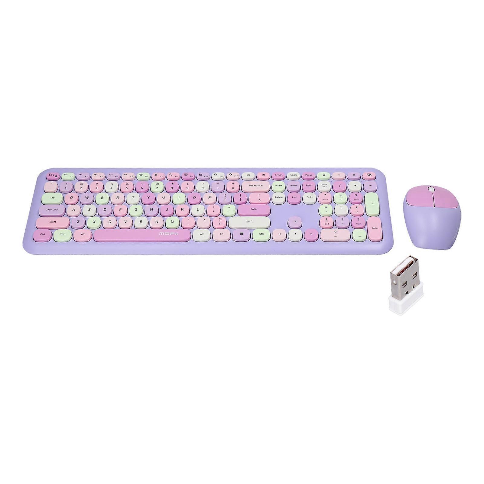 Keyboard Mouse Combo 2.4G Retro Multi Color Mute Cover Wireless Keyboard and Mouse SetPurple