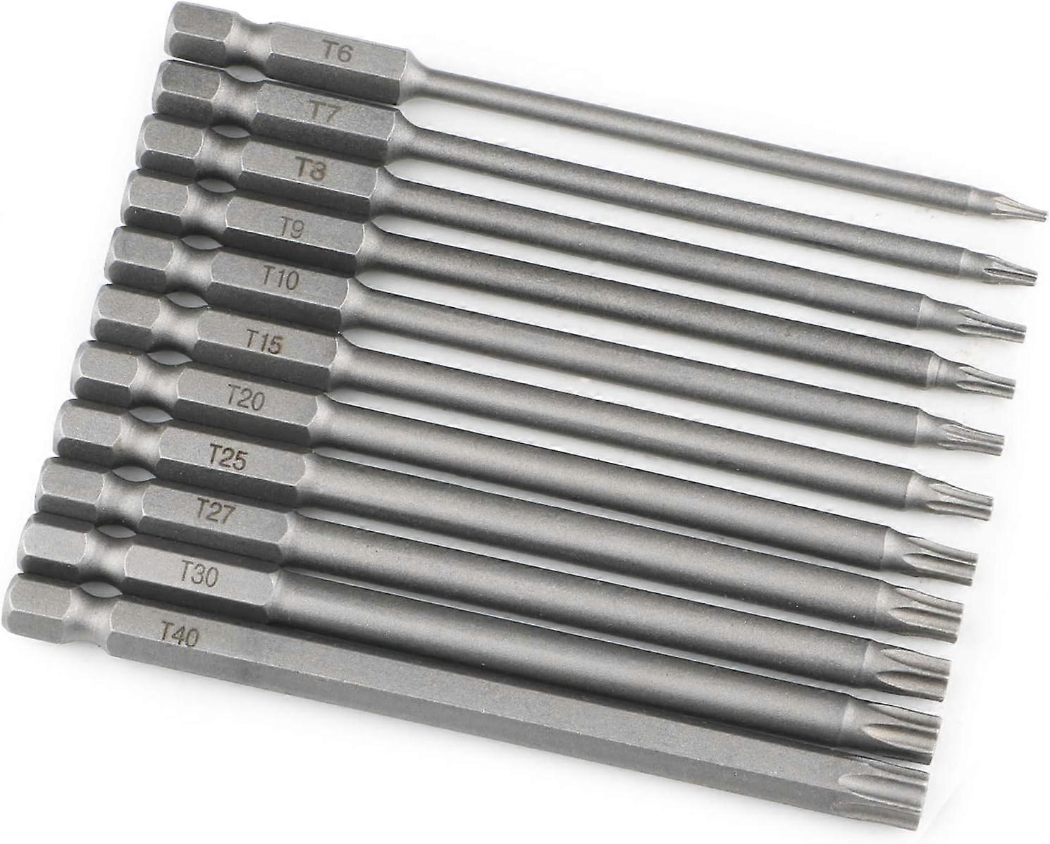 Set of 11 extra long (100 mm) and magnetic hexagonal Torx bits - Electric screwdriver