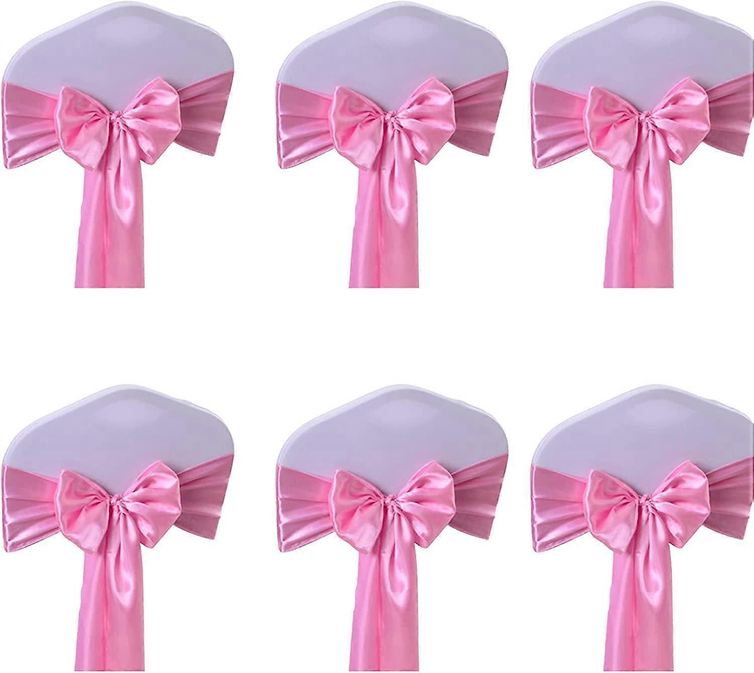 למתוח סאטן קשת כיסא כיסא כיסא קשת אחורית סרט דקורטיבי (ורוד) 6 pcs