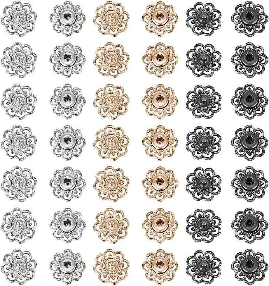 24 Sets 3 Colors Brass Flower Snap Buttons 20.5mm Vintage Metal Snap Closures Sew On Press Snap Button Fasteners for Jacket Jeans Leather Craft
