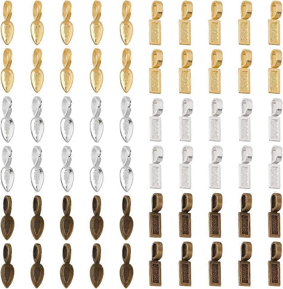 about 120 Pcs Tibetan Style Alloy Glue on Flat Pad Bails Rectangle and Leaf Shape Pendants Charms Connector Hanger Length 21-26mm for Jewelry Making 3