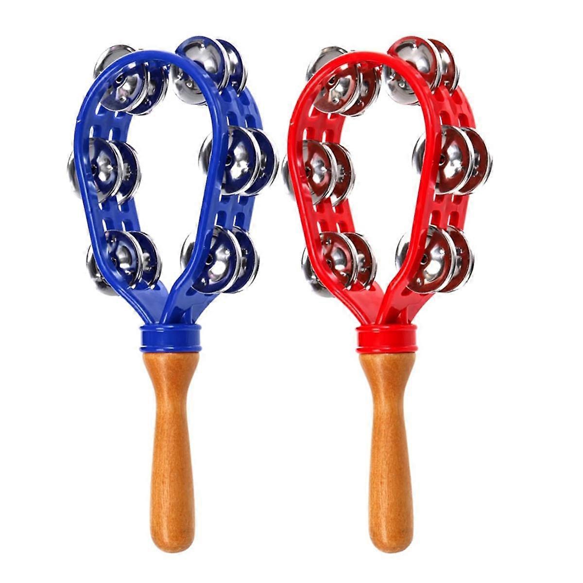 2 Pack Double Row Metal Jingles Hand Held Tambourine, Hand Percussion Instrument, Musical Bells for School