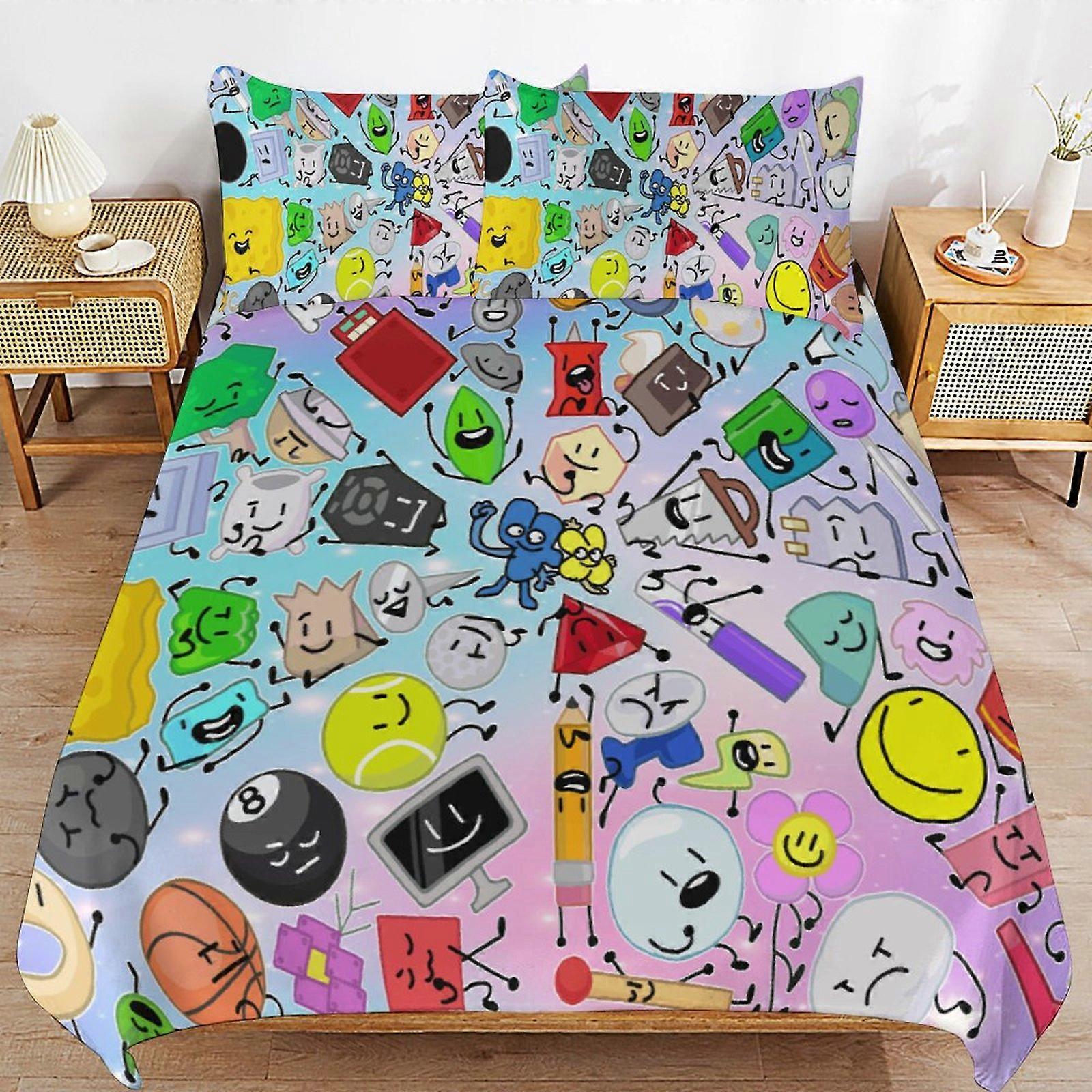 c106 لعبة BFDI Battle For Dream Island مجموعة الفراش غطاء لحاف مريح وخفيف الوزن مفروشات كرتونية 3 قطع مجموعة سرير مزدوجة (1 غطاء لحاف و 2 باي