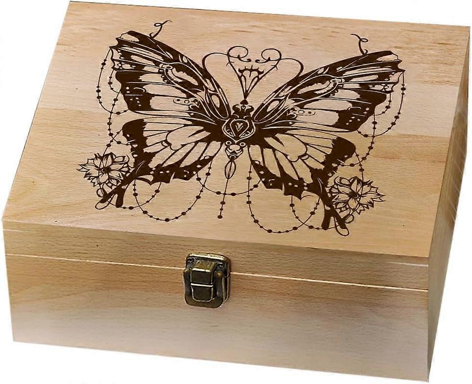 1 Pc Wood Memory Keepsake Box Decorative Boxes Mysterious Butterfly Memory Box with Hinged Lids Animal Theme Keepsake Chest for Collectibles Picture L