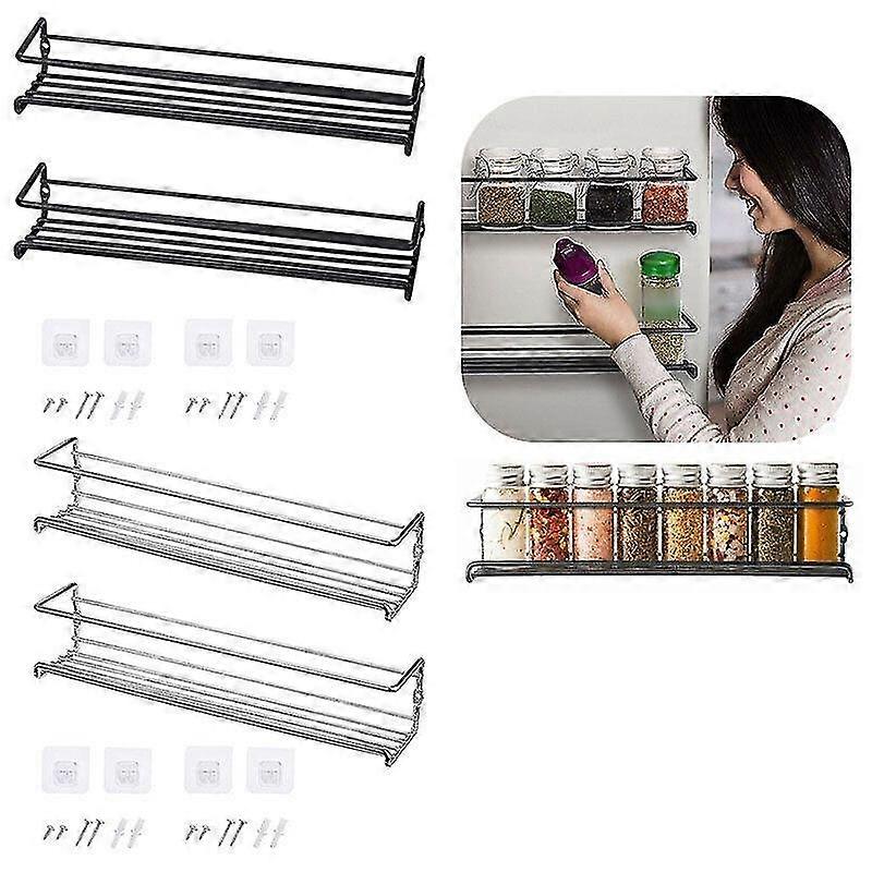 Hanging Kitchen Shelf Spice Holder Wall-mounted Cupboard Door Storage Rack 2pcs