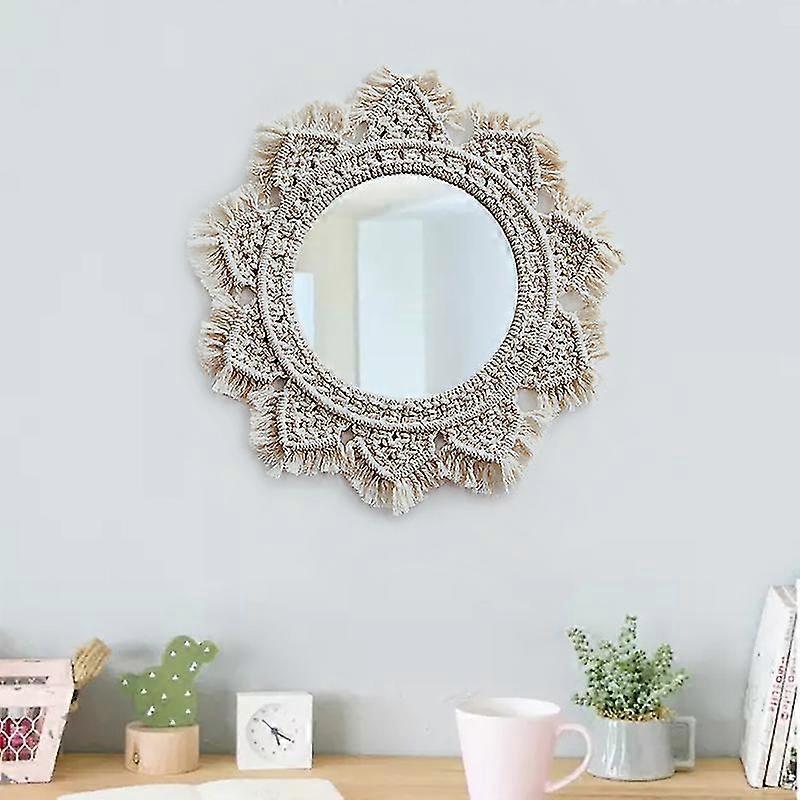 Hanging Wall Mirror With Macrame Fringe Round Mirror Art Boho Decor