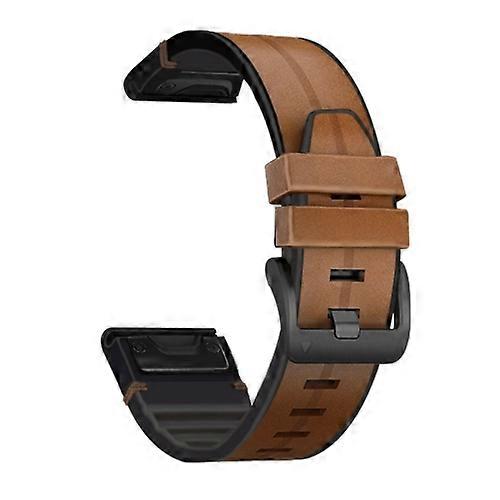For Garmin Fenix 7 Silicone + Leather Quick Release Watch Band