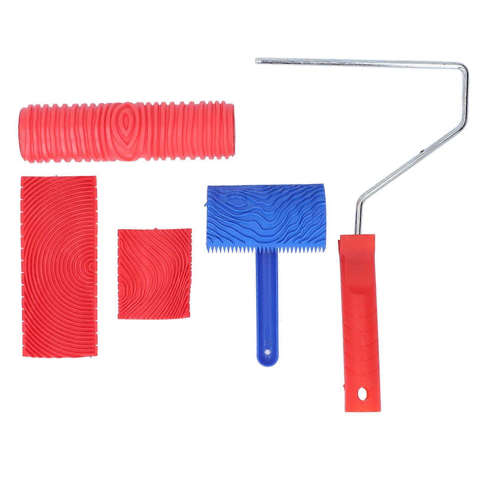 Σετ 5 Ξύλο Grain Roller Ζωγραφική Εργαλείο Υφή Μοτίβο Graining με λαβή για Wall Room Art Paint Διακόσμηση DIY