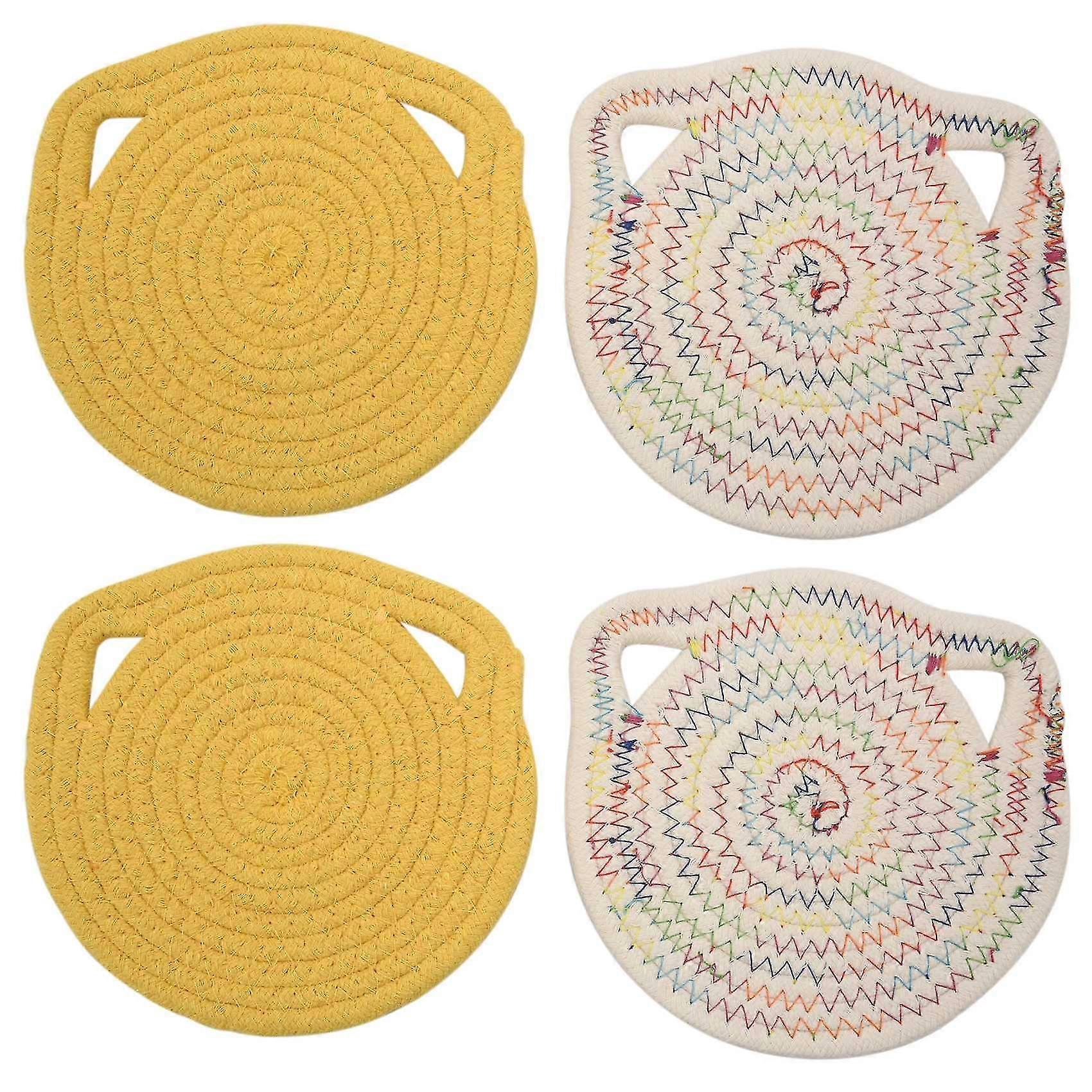 4 Pcs Potholders Trivets Set,Cotton Thread Weave Cat Shape Coasters,Placemats,for Cooking&Baking,7