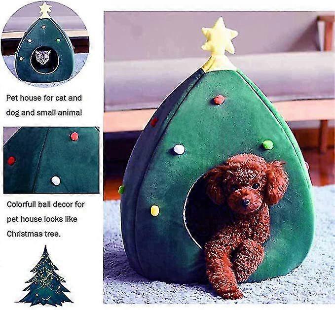 Christmas Tree Cat Bed Tent – Self-Warming Pet House For Cats & Small Dogs, Removable Washable Plush Cave (Green, M) - View #6