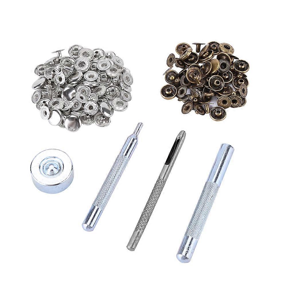 30pcs 10mm Metal Push Button With Leather Tool Set For Leathercraft Fabric Bags(Sliver bronze)
