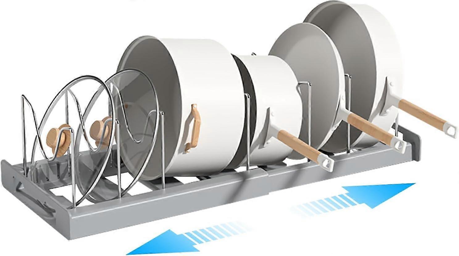 Pan Organizer, Pan and Pot Organizer Drawer, Expandable Storage Rack for Kitchen Utensils with 10 Compartments