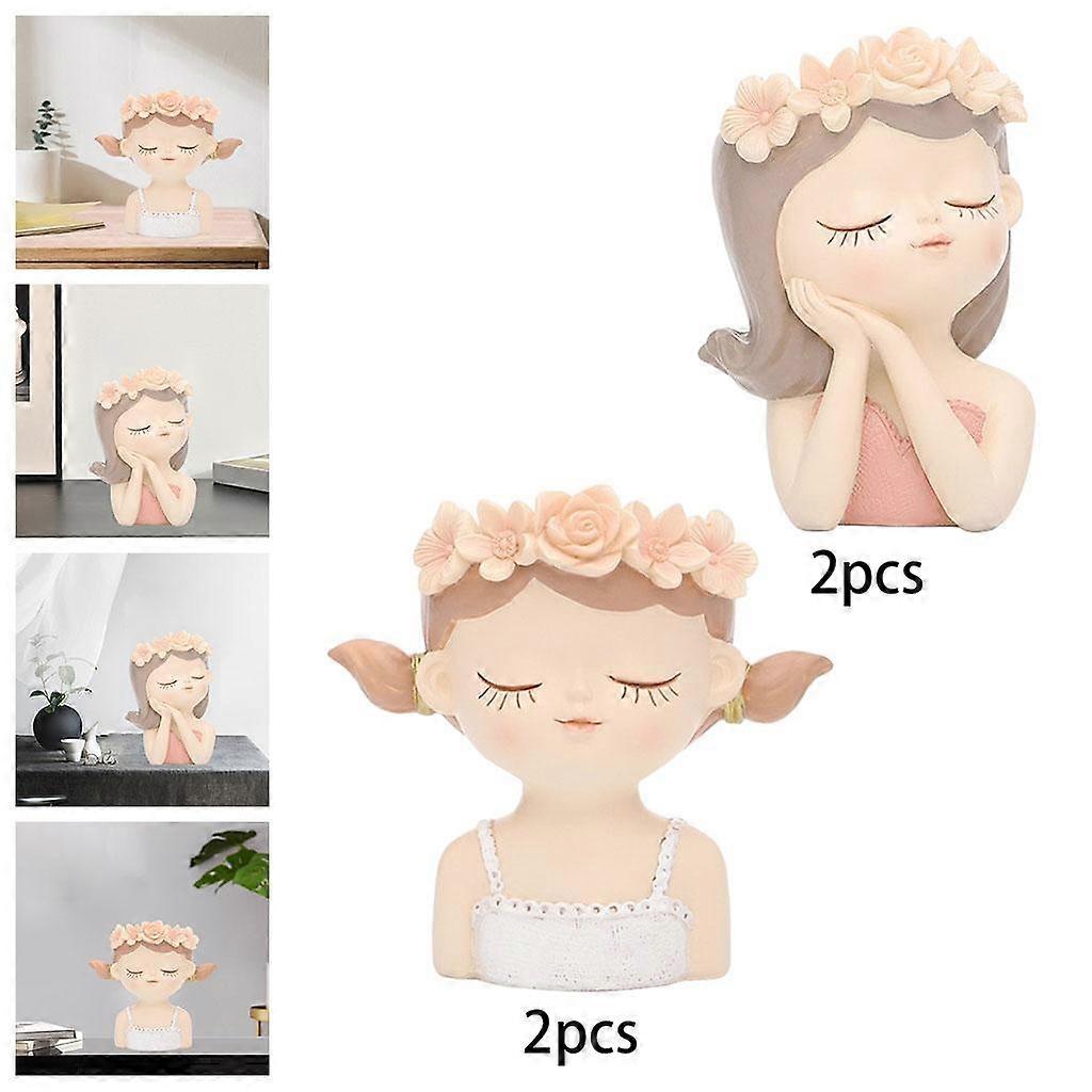 4x 우아한 여성 헤드 수지 다육 식물 화분, 식물 화분 컨테이너 꽃병, 가정 장식