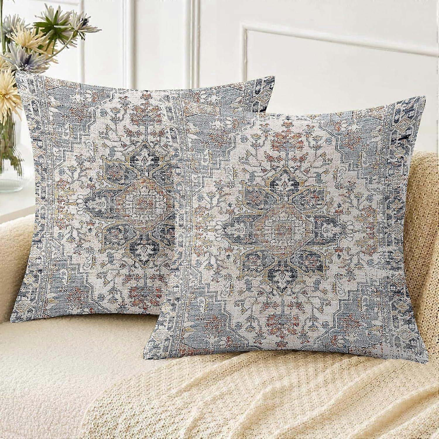 Boho Throw Obliečky na vankúše 20x20 palcov Sada 2, mäkké obliečky na vankúše Bohemia Carpet Pattern Dekoratívna pohovka Obývacia izba Posteľ Štvorcová obliečka na vankúš Poťah na vankúš-