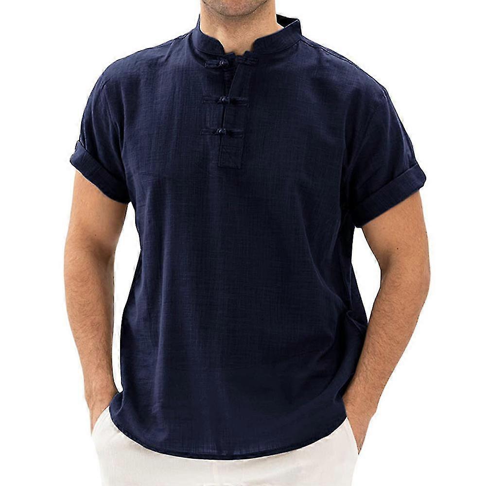 Hommes Chinois Tang Suit Boutons Manches Courtes Rétro Chemise UnIe Tee Tops