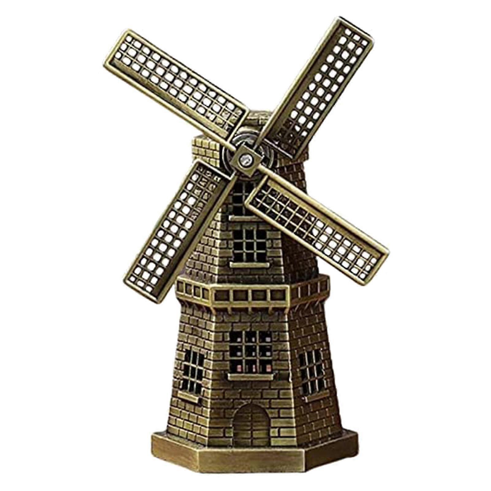 Windmill Model Rotatable Exquisite Workmanship Vintage Style Antique Bronze Metal Windmill Statue For Desktop