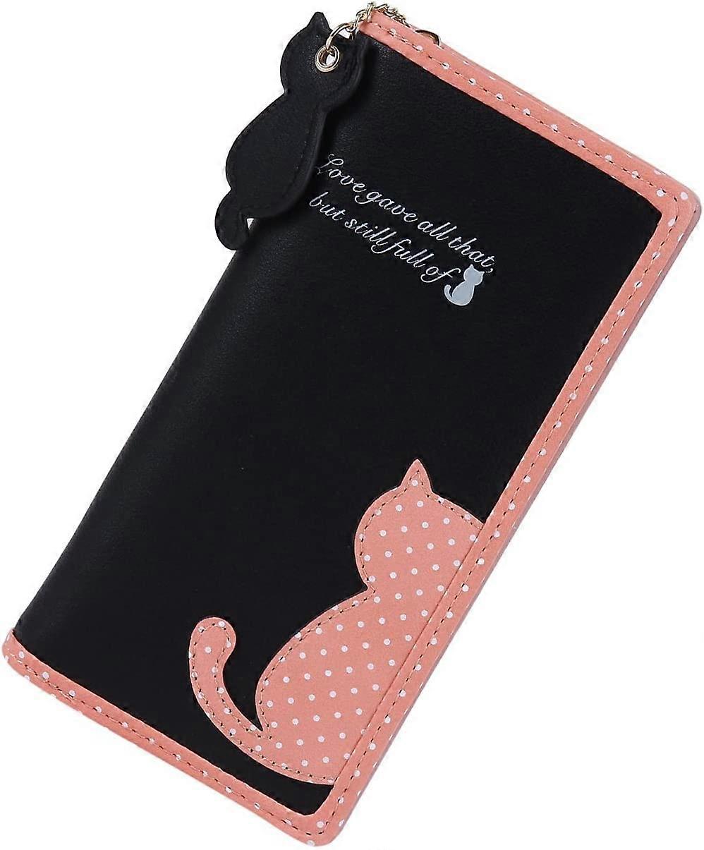 Women's Long Purse with Zip and Press Stud Cat Pattern