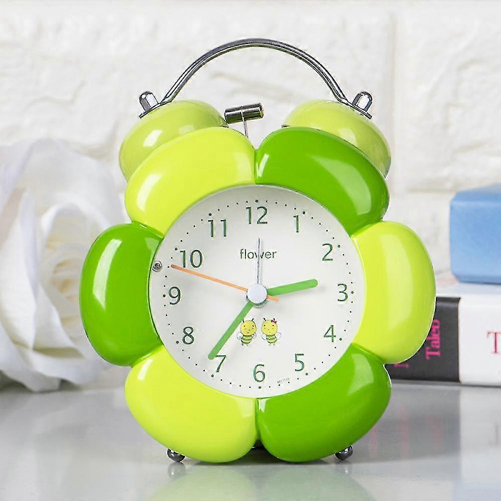 Mike Sun Flower Shape Alarm Clock Creative Clock Cartoon Clock For Children-green