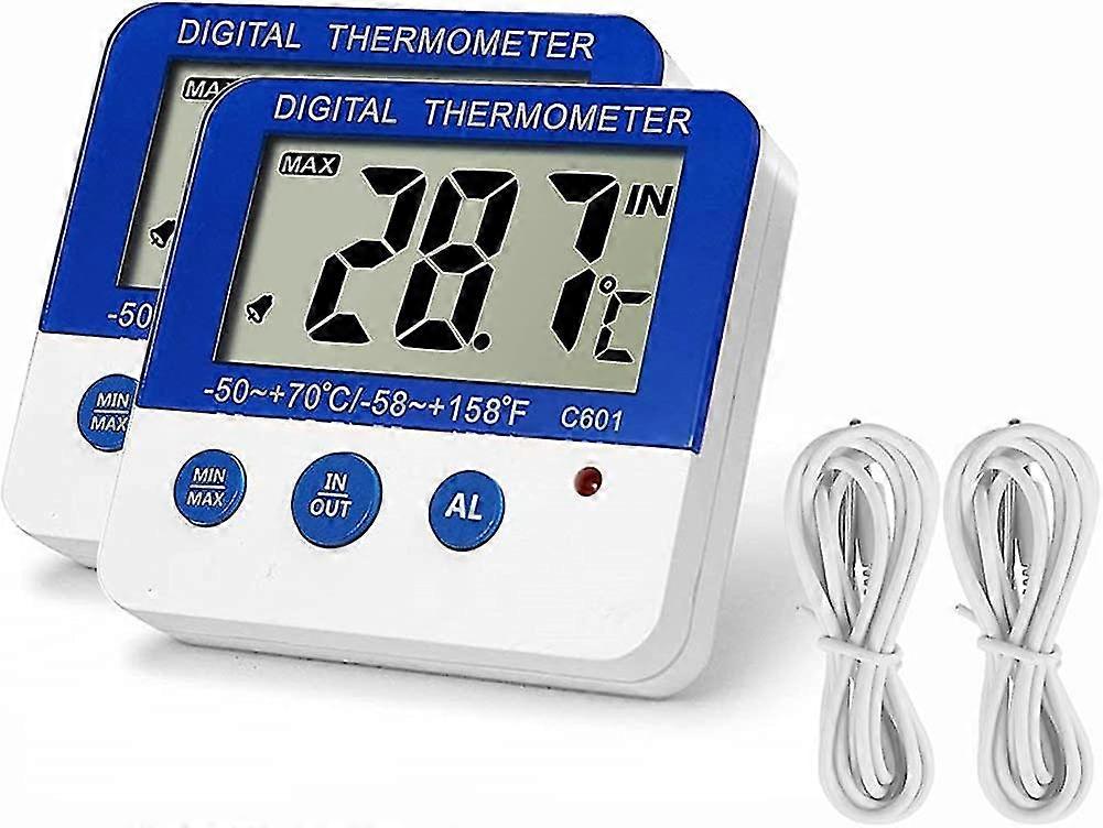 2Pcs Fridge Freezer Thermometer Max/min Memory High & Low Temperature Alarms Settings