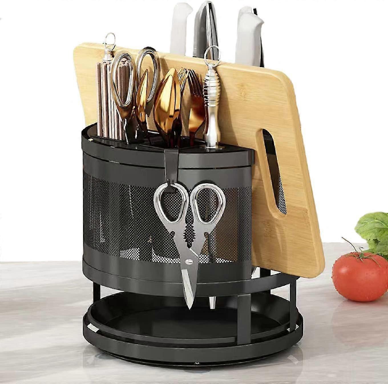 Küchentheken-Messerhalter, rotierender Universalmesserhalter, multifunktionales Drei-in-Eins-Messerhalter-Set, Geschirrtrockner, Schneidebrett-Organizer