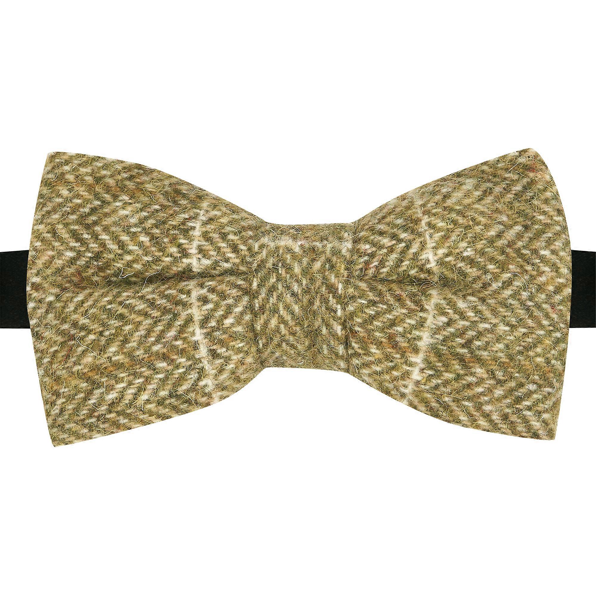 Green Herringbone Windowpane Check Tweed Bow Tie