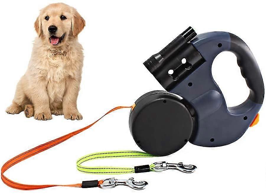 Dubbelt infällbart hundkoppel, 3m flexibelt infällbart hundkoppel dubbelt koppel