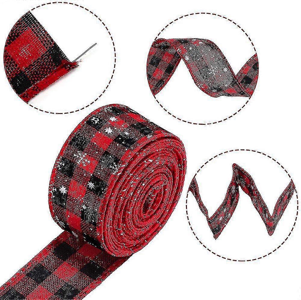 Red And Black Plaid Ribbon Printed With Snowflake Bow Knot Decoration Imitation Linen Plaid Belt Snowflake Ribbon PXCL