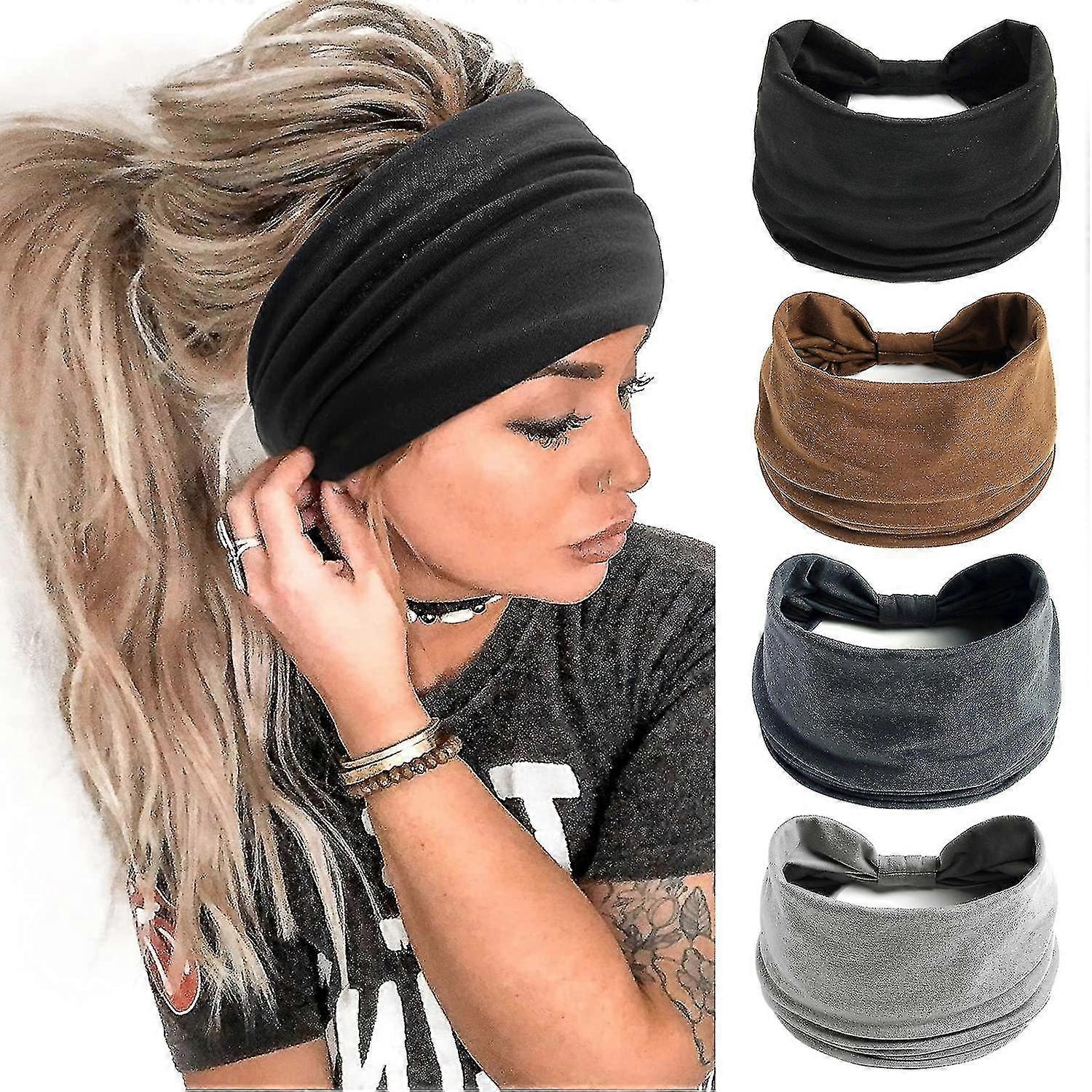 4-pack breda pannband kompatibla med kvinnor yoga sport träning löpning pannband stort afrikanskt huvudband