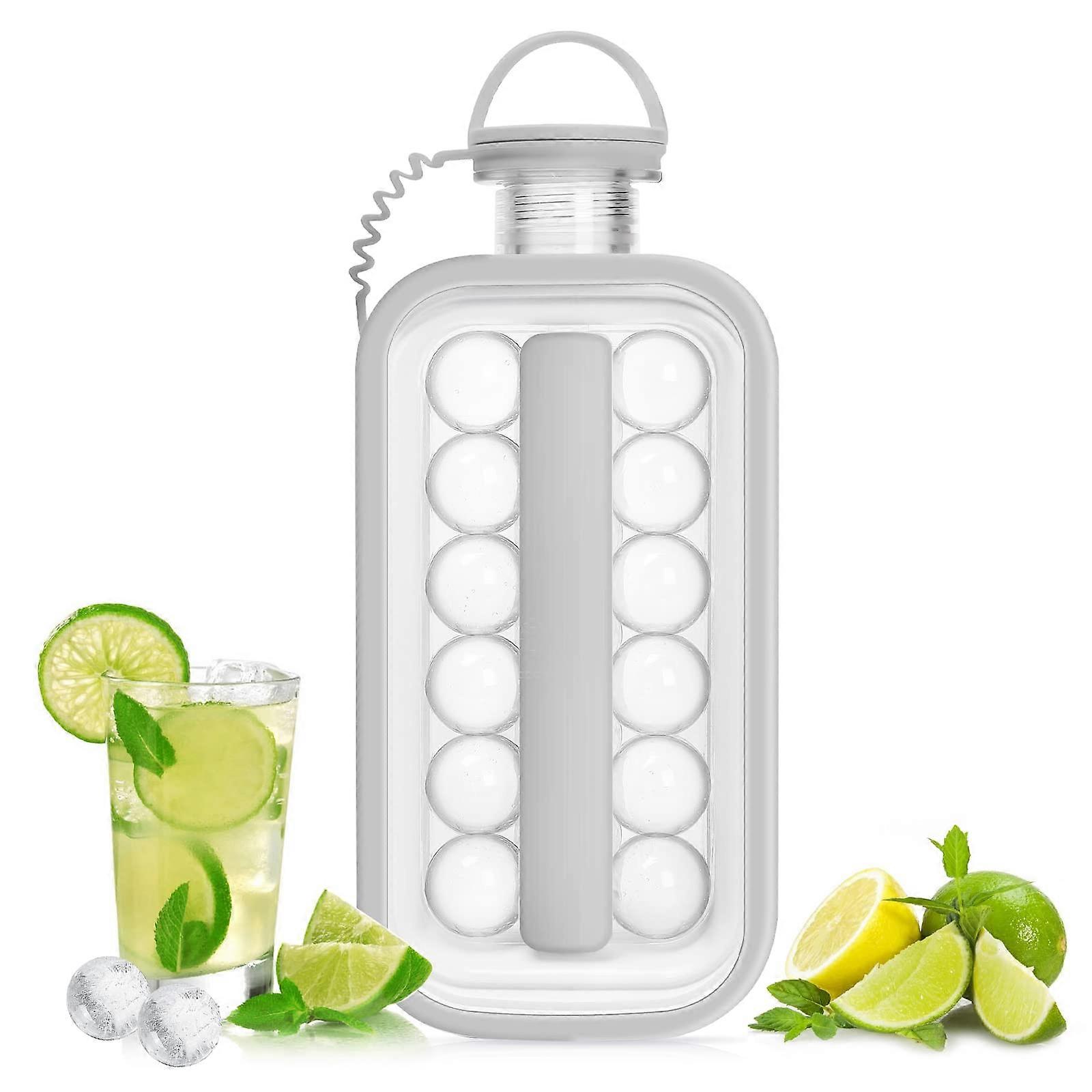 Ice Ball Maker Water Bottle: 2-in-1 Portable Water Bottle with 17 Grids, Flat Lid - Make Ice Balls for Refreshing Drinks - Great for Travel, Parties