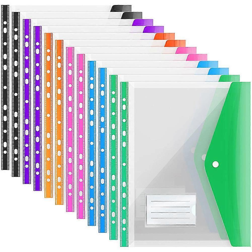 12Pack A4 Plastic File Folder,Expandable A4 Expandable Punched Pockets for A4 Folders,with Snap Closure and Label Pocket