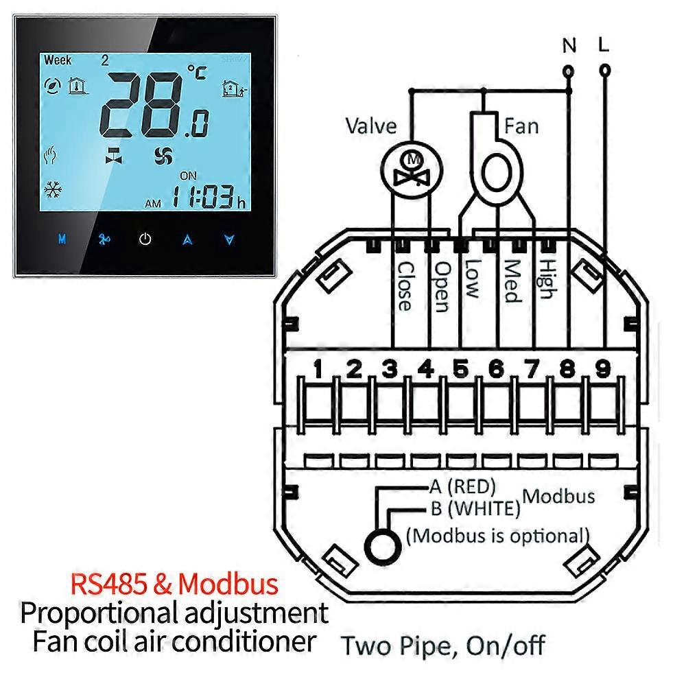 RS485 Thermostat Temperature Control Switch Fan Coil Heating/Cooling 2/4Pipe with Modbus RTU, can be customized