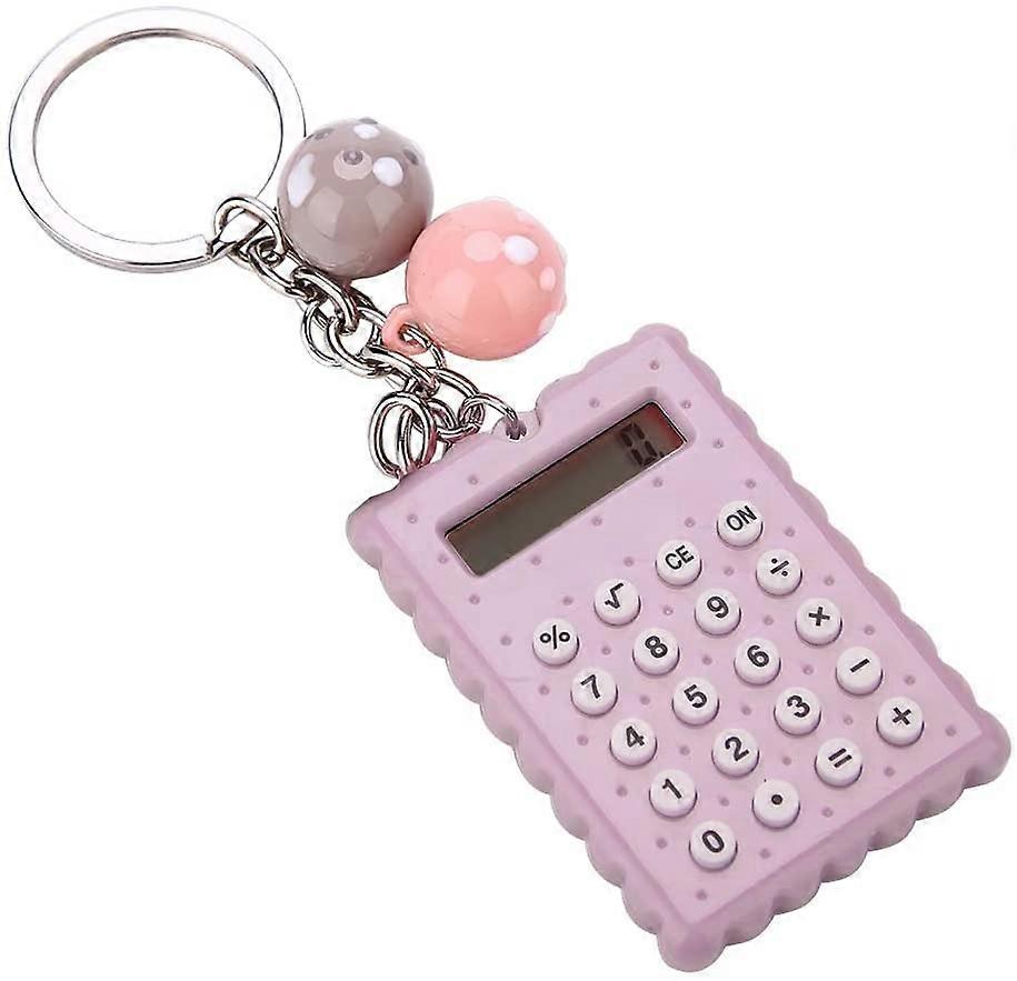 Cute Portable Mini Calculator, 8 Digit Pocket Mini Calculator with Keychain - Blue Color Silicone Button (Purple Gray)