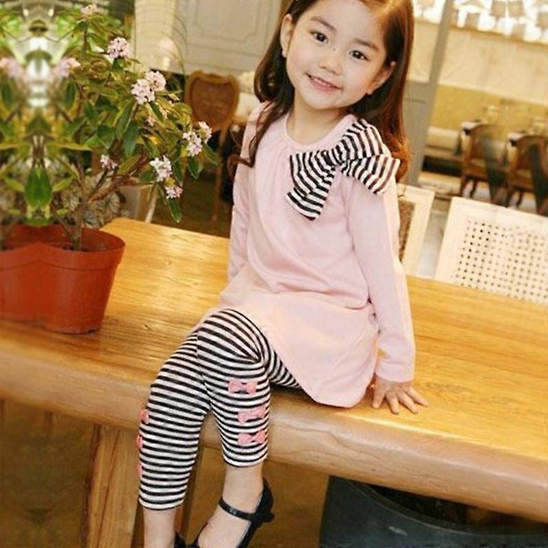 2-8 Years Kid Girl Long Sleeve T-shirt+Striped Pants Set