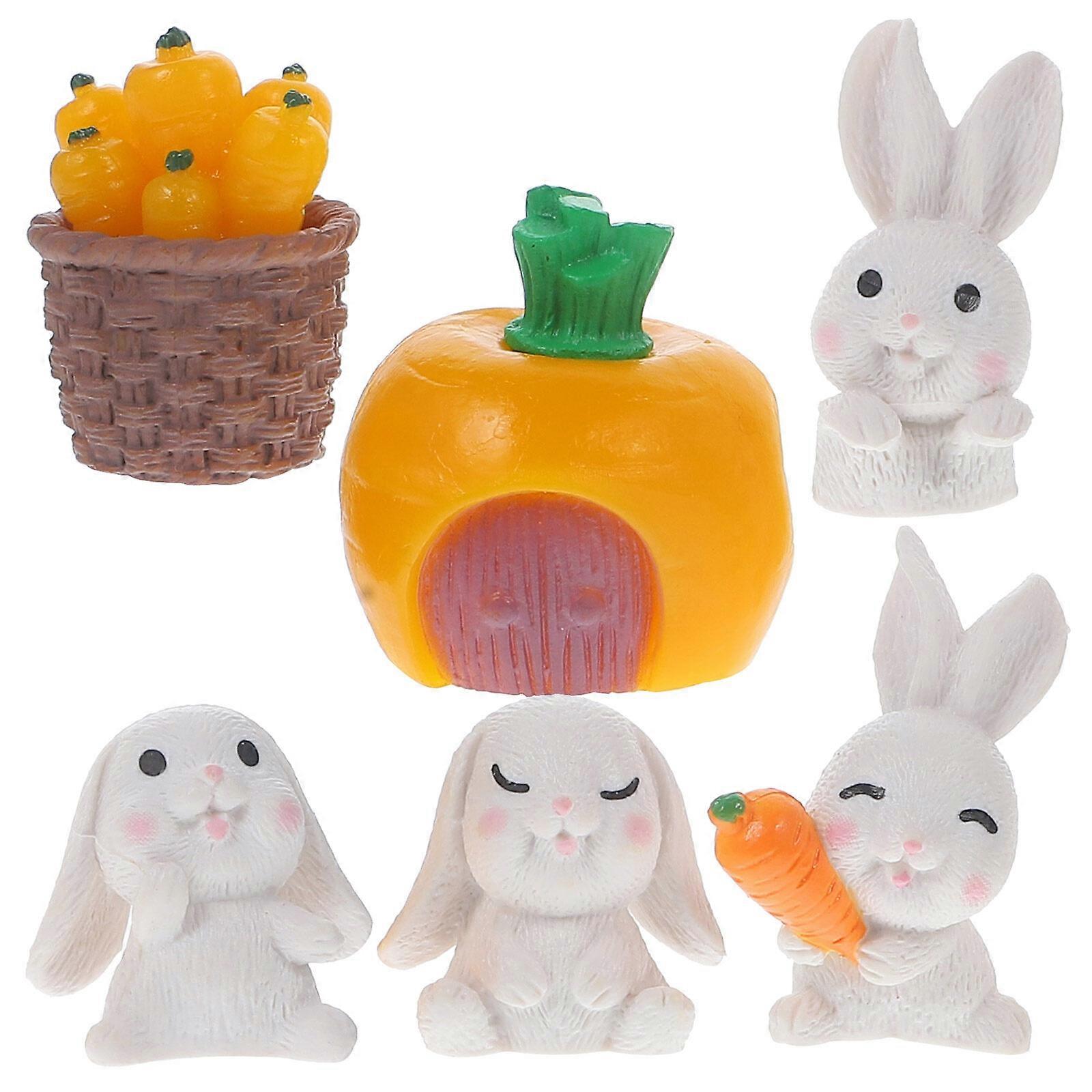 1 Set of Desktop Carrot Rabbit Figurine Lawn Yard Decoration Adorable Craft Rabbit Statue for Garden