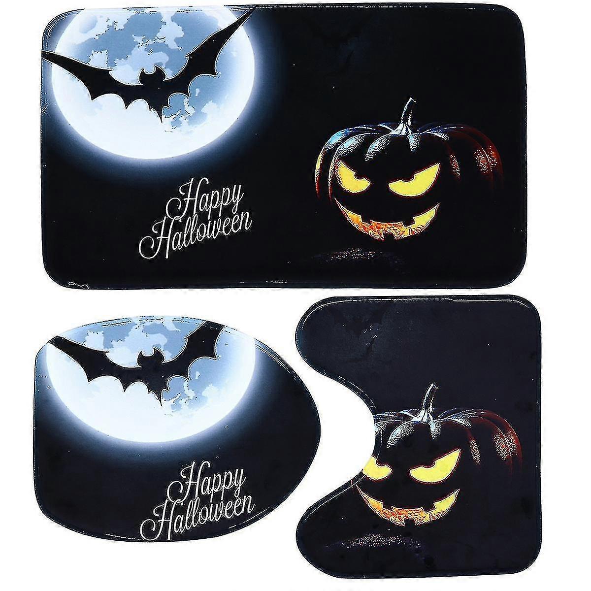 3pcs Halloween Pattern Toilet Rug 3d Digital Printing Mat Non-slip Bath Mat O