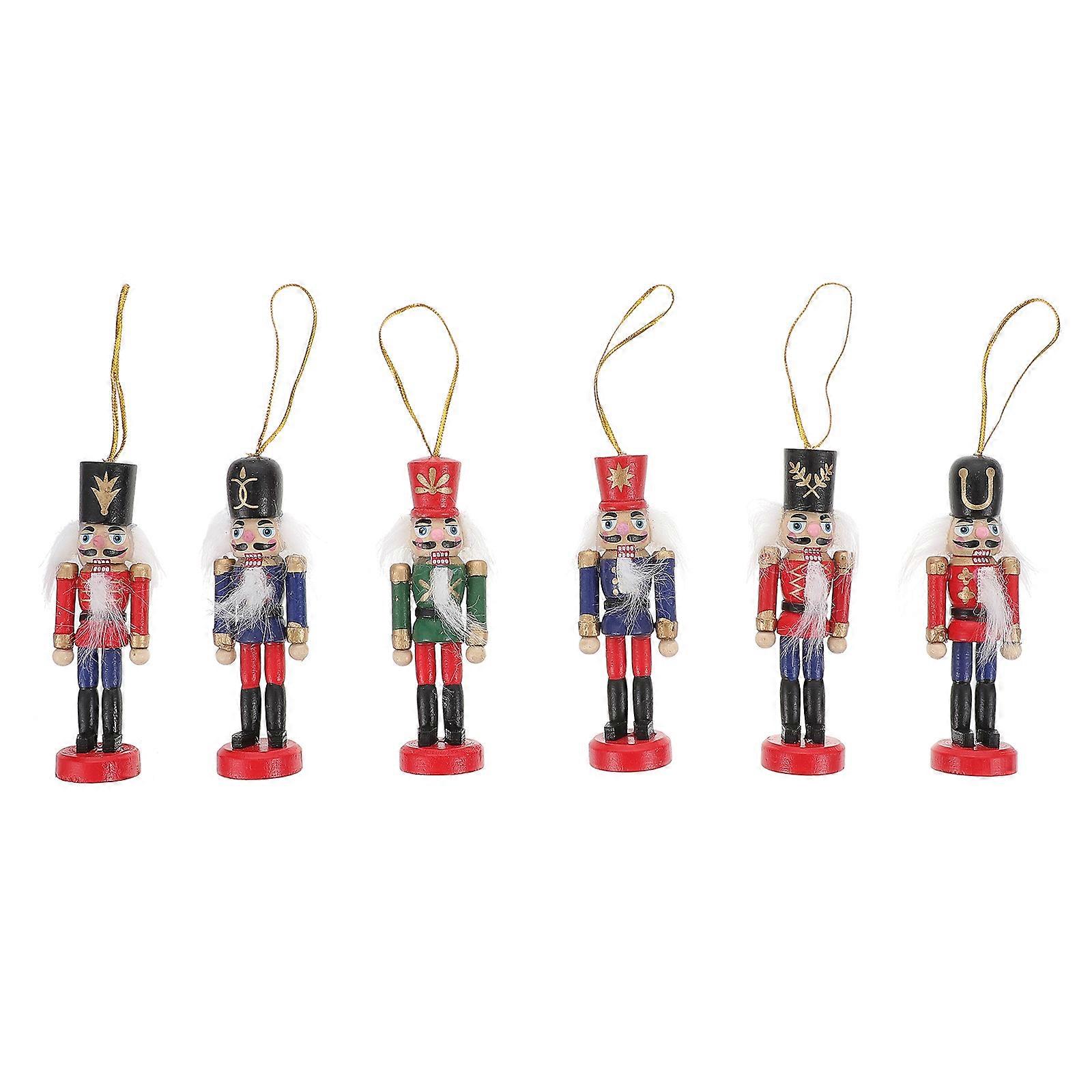 6 Pcs Decoracion Para Mesa De Navidad Collectible Wooden Nutcracker Nutcracker Soldier Sculptures Wood Nutcracker Figurine Toys