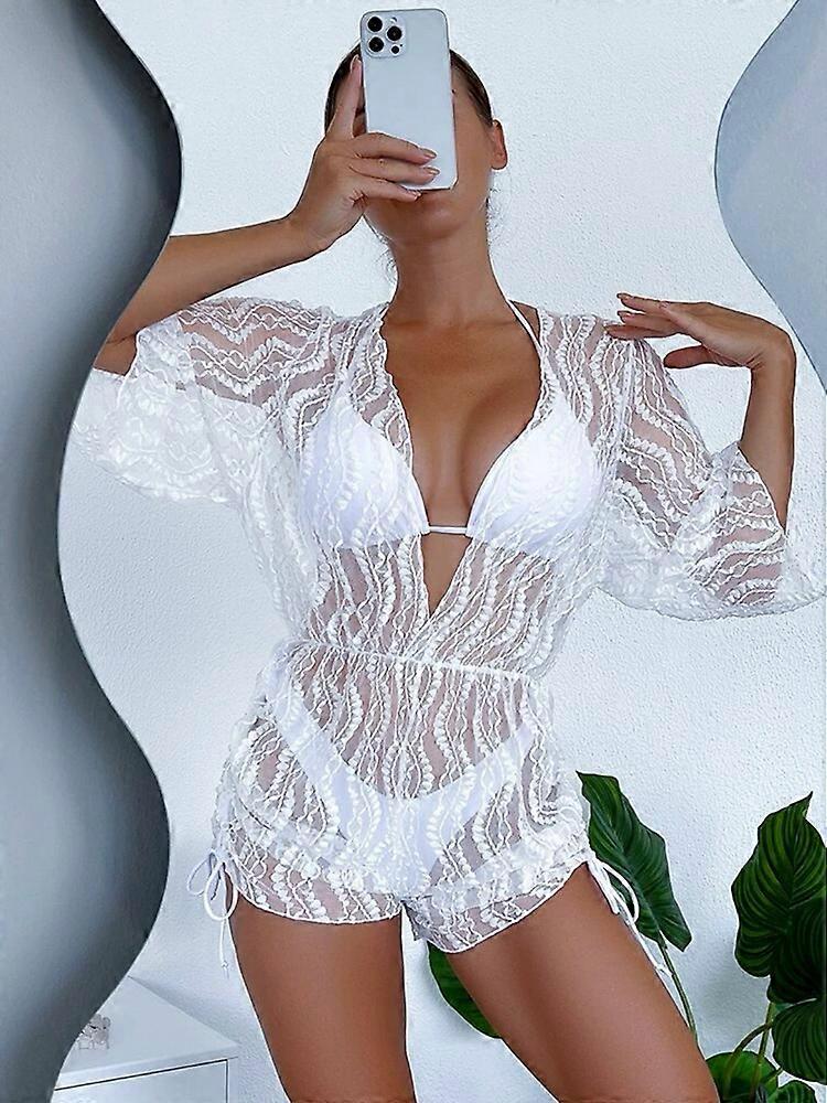Long-sleeved mesh corset swimsuit cover-up three sets