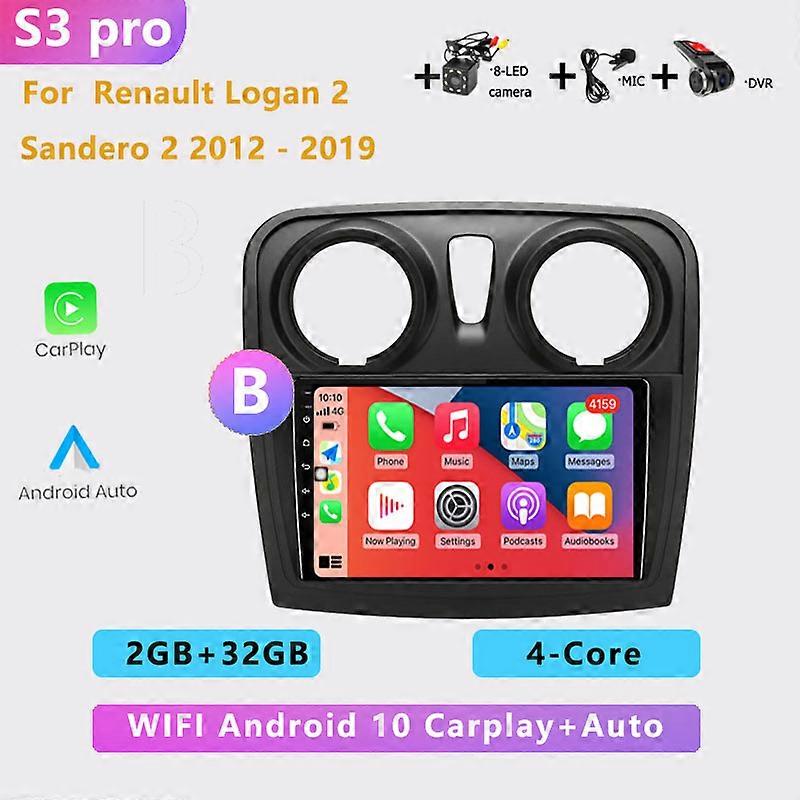 2din 4+64G auto Android radio multimedia player carplay GPS navigation NO DVD For Renault Logan 2 Sandero 2 2012 2013 2014-2019