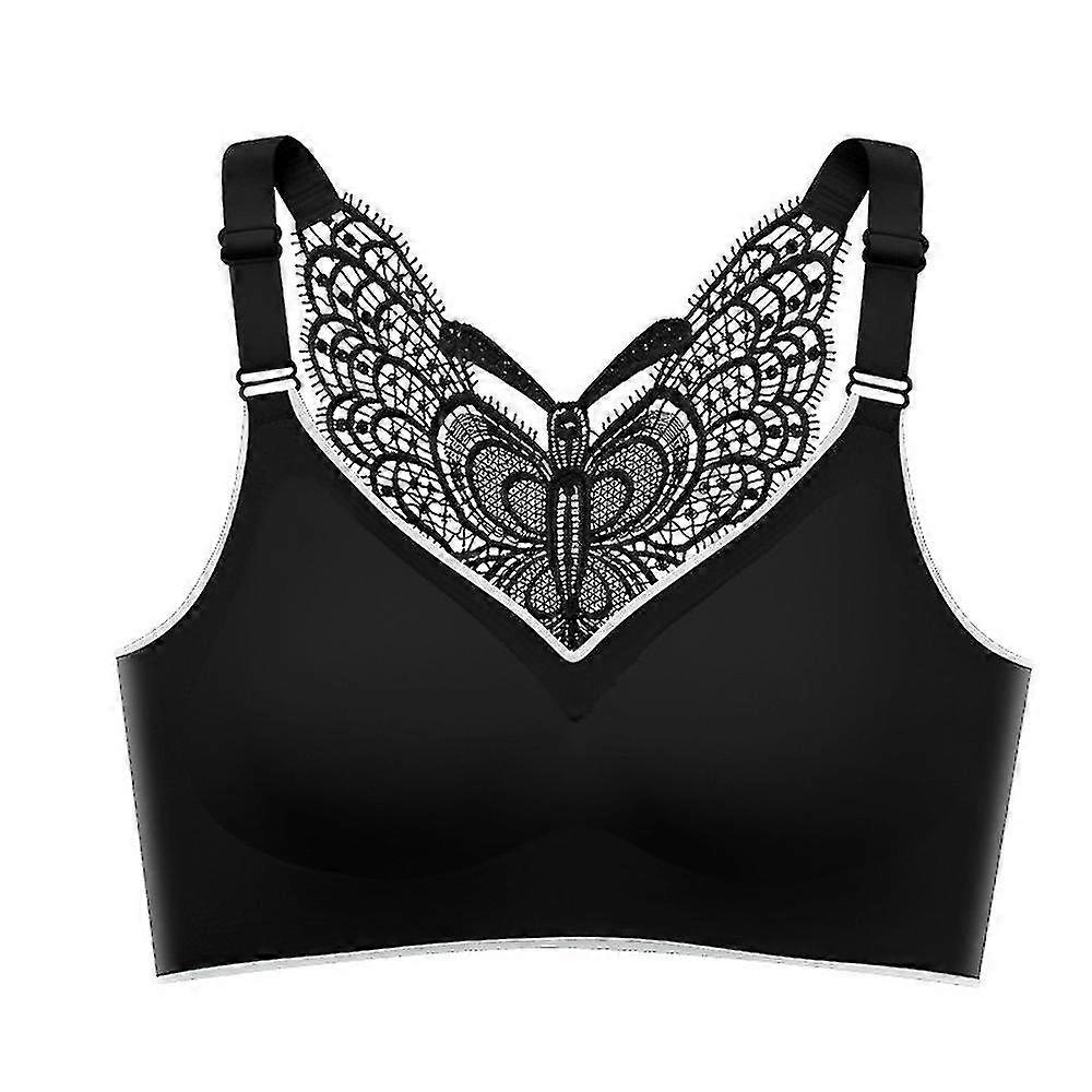 Plus Size Kvinder Wire-fri Push Up BH Lace Butterfly Back Decor Bra