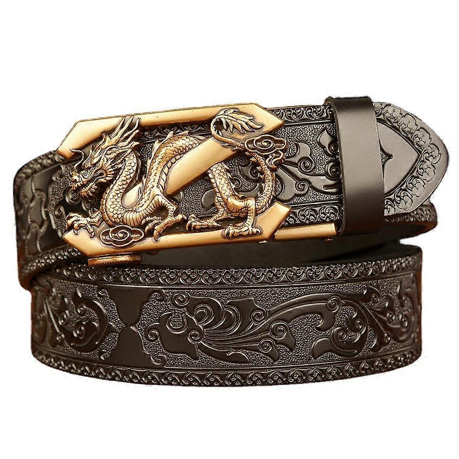 Ethnic Style Retro Z Dragon Automatic Buckle Men's Belt Cowhide Casual Carved Belts For Gift