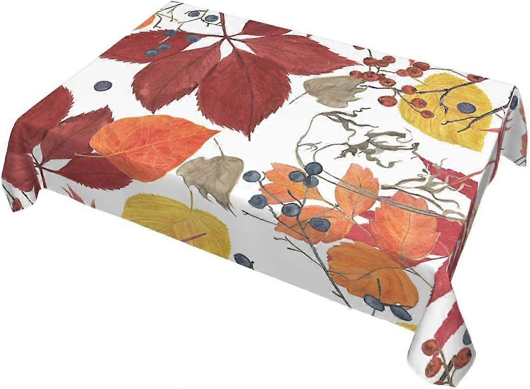 Decorative Rectangle Table Cloths Autumn Fall Leaves Berryes Yellow Red Brown Tablecloth Table Cover for Dining/BBQ/Picnic/Coffee Table 52 X 70 Inches