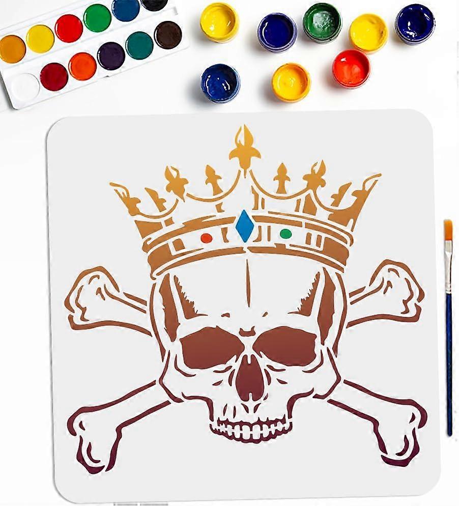 Crown Skull Stencil 11.811.8inch Halloween Skull Crossbones Stencils for Painting with Painting Brush Reusable Scary Skeleton Template for Wood Canvas